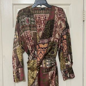Zara Faux Wrap fringe & patchwork satin dress size M